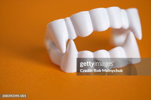 Plastic vampire teeth, close-up Plastic vampire teeth, close-up