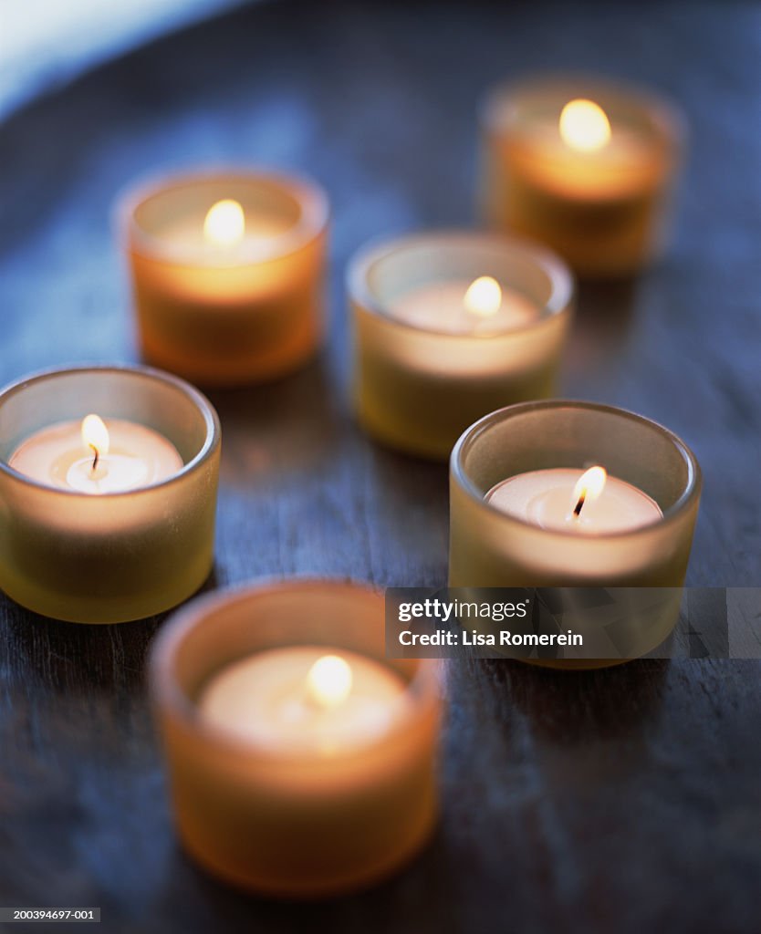 Tea lights on table