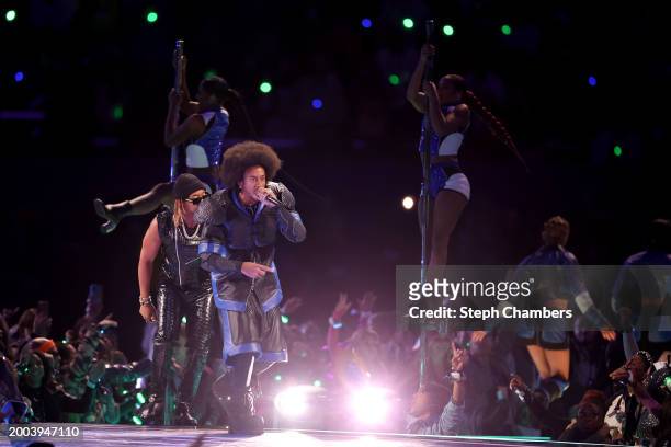 Lil Jon and Ludacris perform onstage during the Apple Music Super Bowl LVIII Halftime Show at Allegiant Stadium on February 11, 2024 in Las Vegas,...