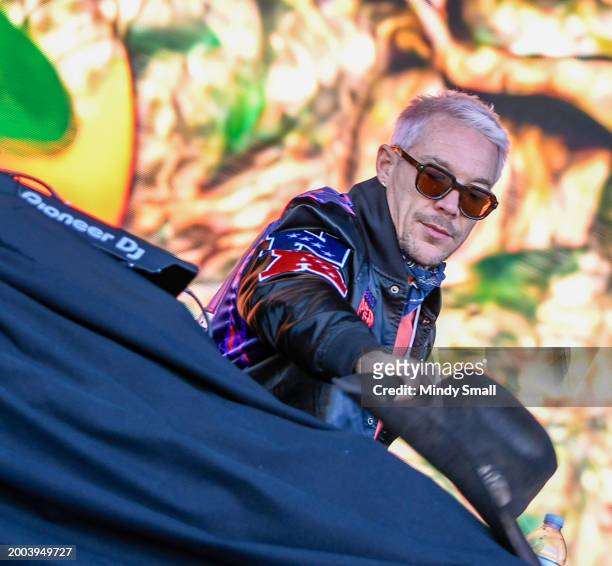 Diplo performs at Guy Fieri's Flavortown Tailgate on February 11, 2024 in Las Vegas, Nevada.