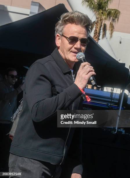 Gordon Ramsay speaks onstage at Guy Fieri's Flavortown Tailgate on February 11, 2024 in Las Vegas, Nevada.