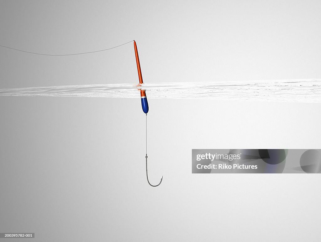 Fish hook and float in water (digital)