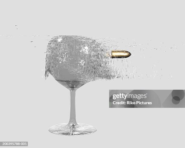 bullet shattering wine glass (digital) - bullet speeding stock pictures, royalty-free photos & images