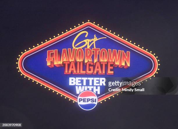 Signage for Guy Fieri's Flavortown Tailgate on February 11, 2024 in Las Vegas, Nevada.