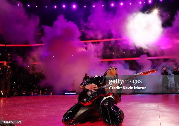 Performs onstage during the Apple Music Super Bowl LVIII Halftime Show at Allegiant Stadium on February 11, 2024 in Las Vegas, Nevada.