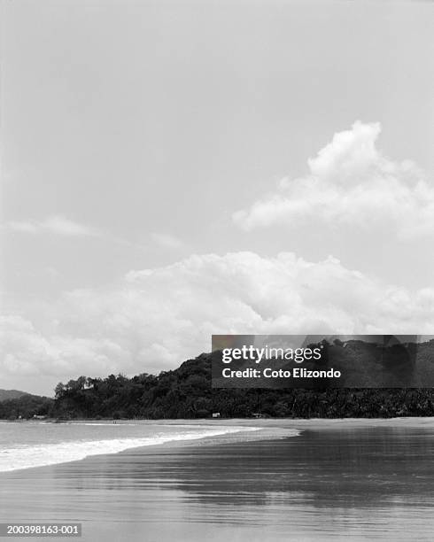 surf lapping tropical beach (b&w) - playa carrillo stock pictures, royalty-free photos & images