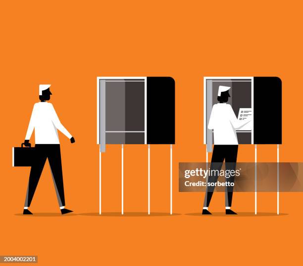 wahllokal - geschäftsmann - wahlkabine stock-grafiken, -clipart, -cartoons und -symbole