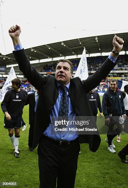 Bolton Wanderers manager Sam Allardyce celebrates retaining Premiership status after the FA Barclaycard Premiership match between Bolton Wanderers...