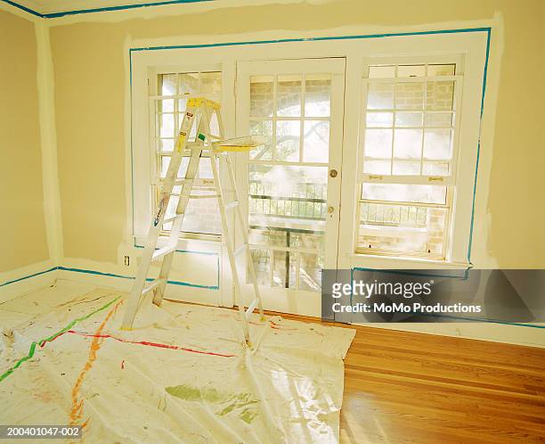 stepladder with paint tray inside house - paint tray stock pictures, royalty-free photos & images