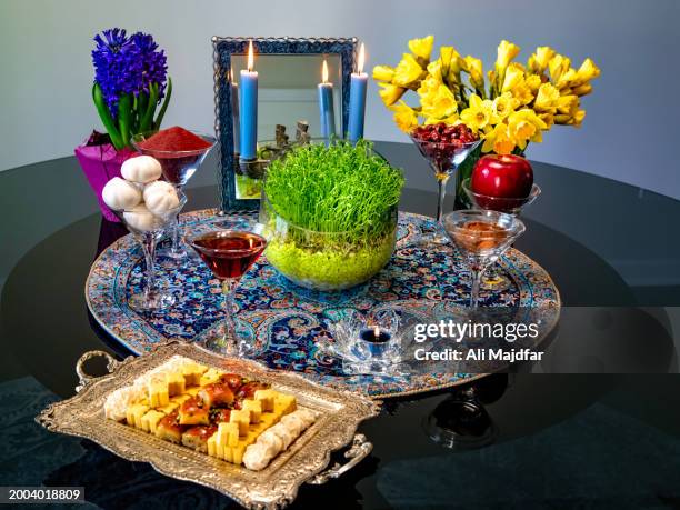 haft seen - persian new year nowruz stock pictures, royalty-free photos & images