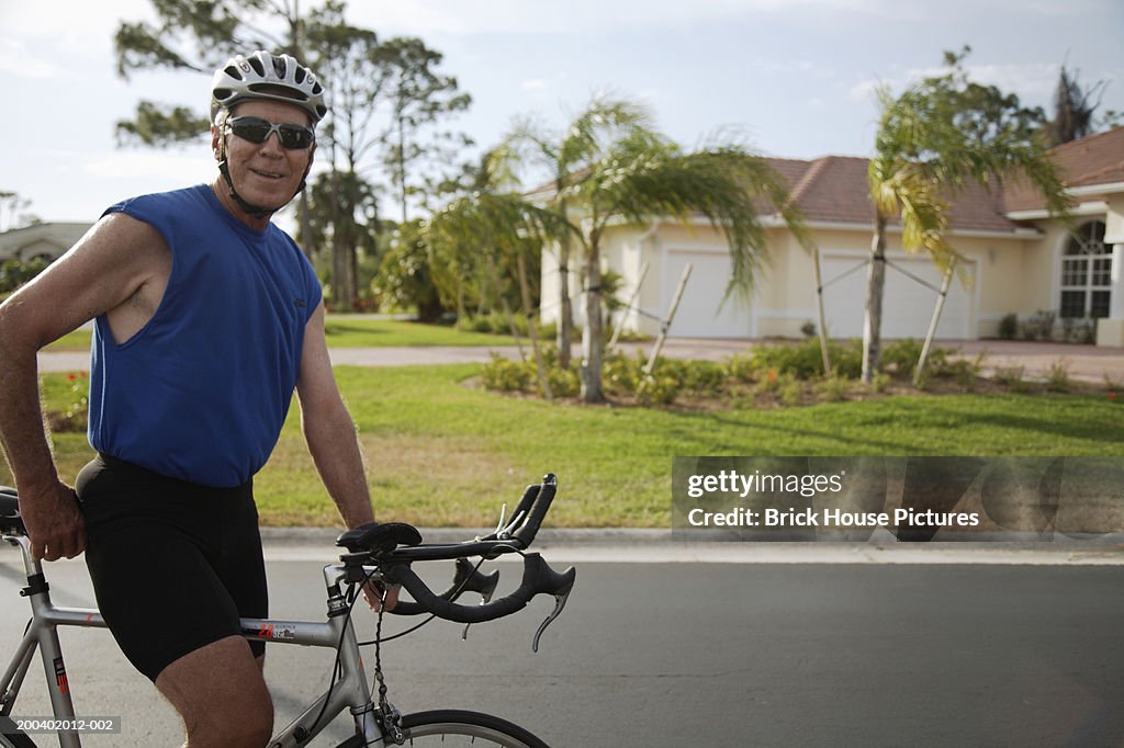 Senior male cyclist, portrait