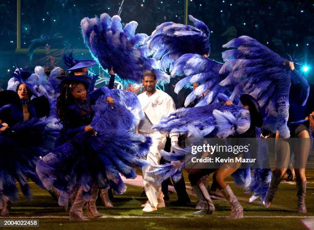 Usher performs onstage during the Apple Music Super Bowl LVIII Halftime Show at Allegiant Stadium on February 11, 2024 in Las Vegas, Nevada.