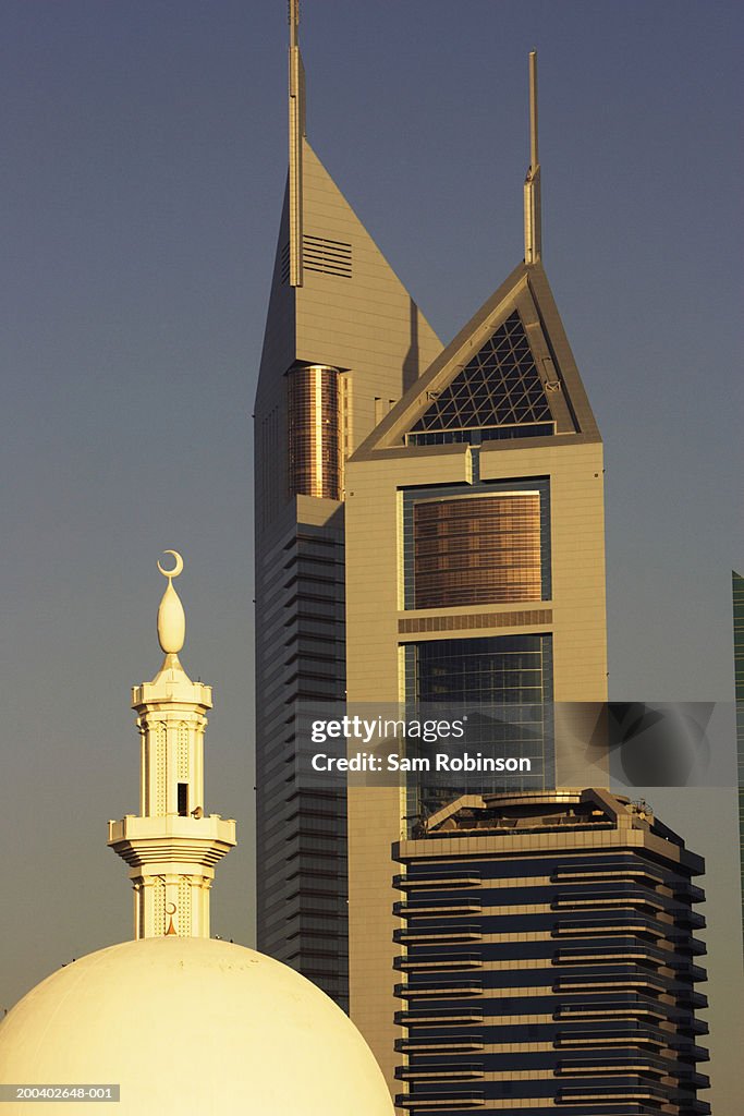 United Arab Emirates, Dubai, Mosque and Emirates Towers