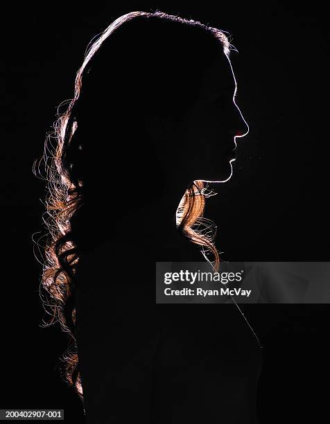 young woman, profile - profile woman silhouette imagens e fotografias de stock