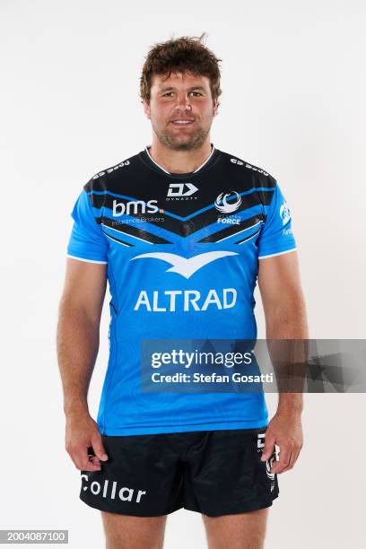 Ben Funnell poses during a Western Force 2024 Super Rugby Headshots Session on December 20, 2023 in Perth, Australia.