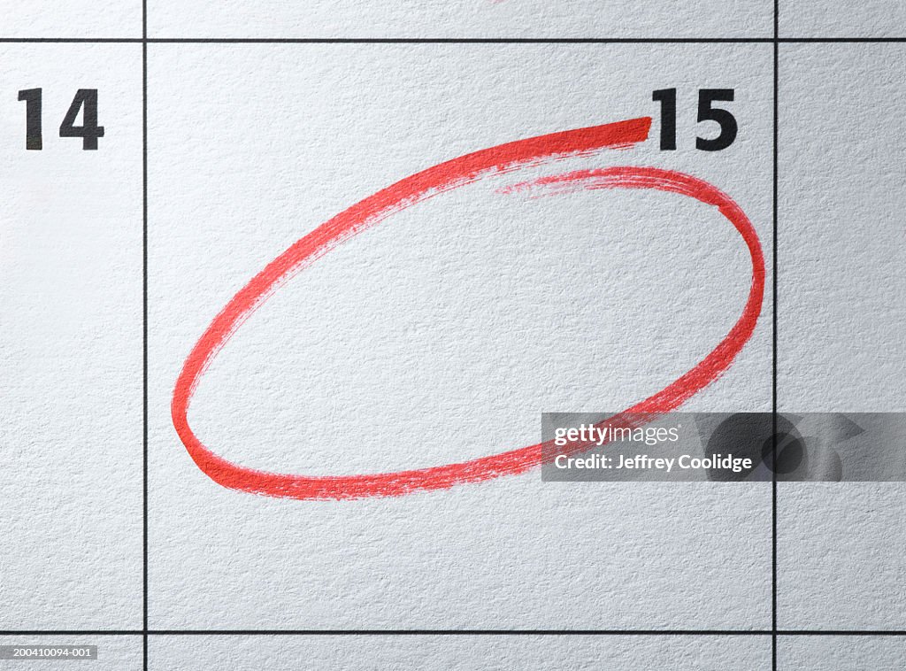 Monthly calendar with day circled in red