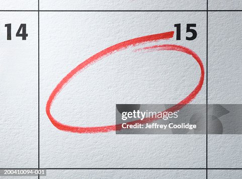 Monthly calendar with day circled in red Monthly calendar with day circled in red