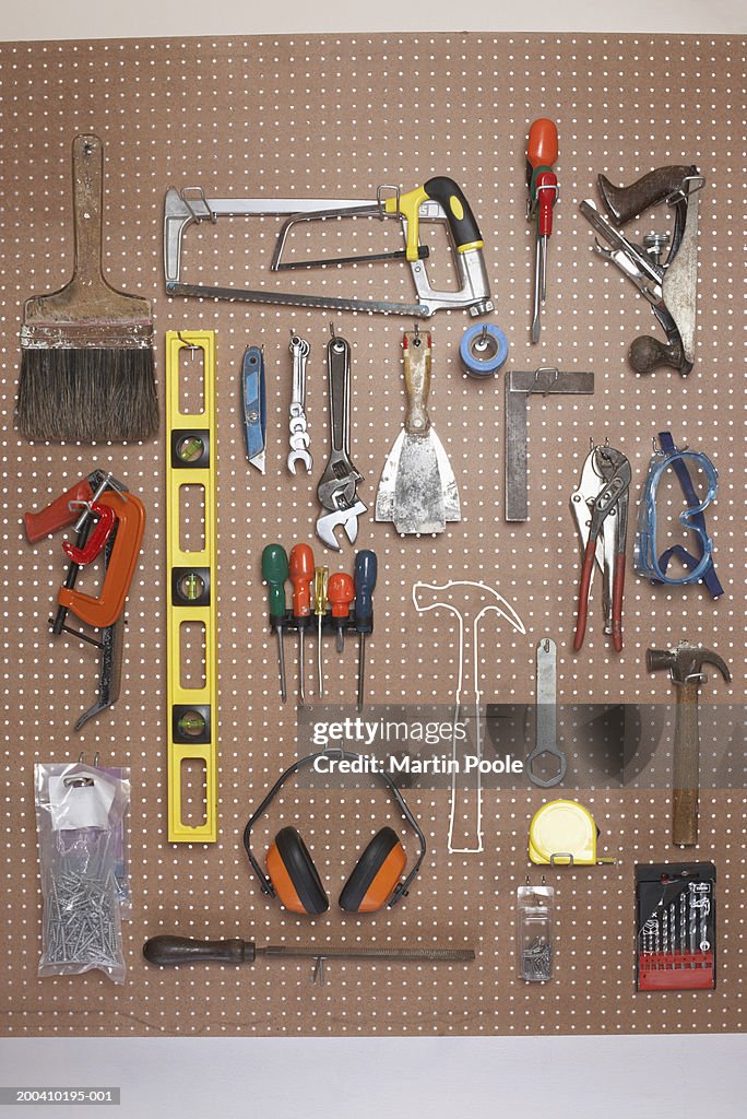 Various tools hanging on wall