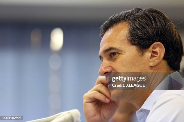 Head coach Massimo Ficcadenti of Sagan Tosu speaks at the post match press conference after the J.League J1 match between Sagan Tosu and Omiya Ardija...