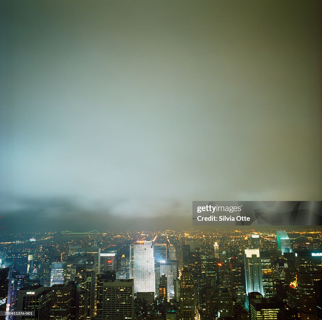 USA, New York, northern New York City skyline, night