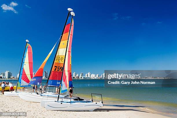 uruguay, punta del este, boats on beach - punta del este stock pictures, royalty-free photos & images