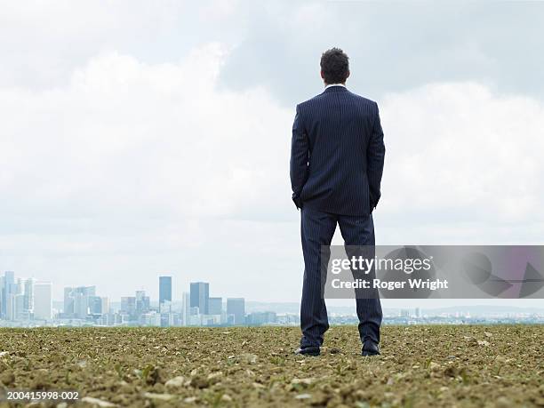 france, paris, la defense, businessman looking at cityscape, rear view - behind fotografías e imágenes de stock