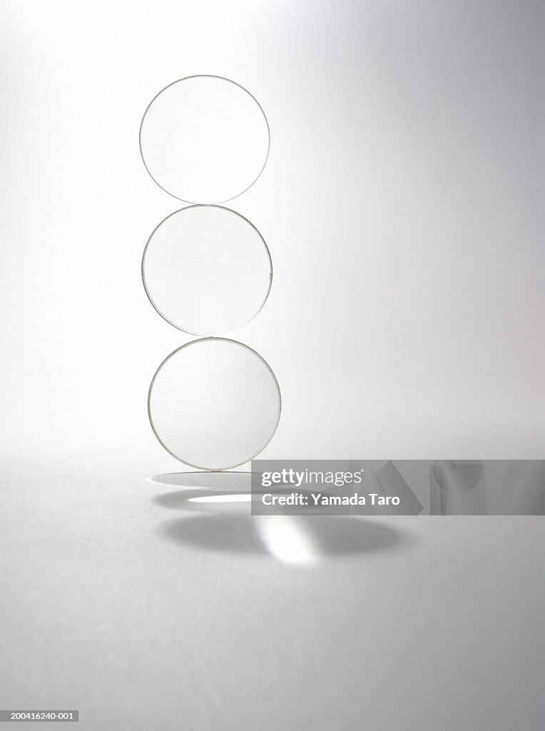 Three lenses stacked on top of each other, close-up