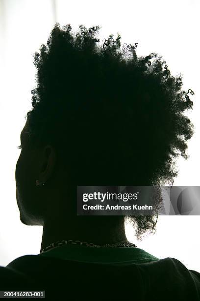 silhouette of man, rear view, close-up - afro hairstyle stock pictures, royalty-free photos & images