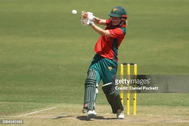 Nicola Carey of Tasmania bats during the WNCL match between Victoria and Tasmania at CitiPower Centre, on February 12 in Melbourne, Australia.