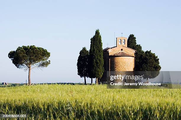 italy, tuscany, san quirico d'orcia, capella di vitaleta - capella di vitaleta stock pictures, royalty-free photos & images