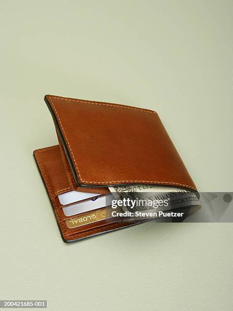 wallets with us paper currency - leather wallet stock pictures, royalty-free photos & images