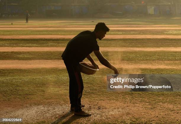 Groundman works at Cross Maidan on February 12, 2024 in Mumbai, India.