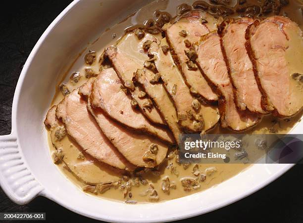 veal loin with mushrooms - loin stock pictures, royalty-free photos & images