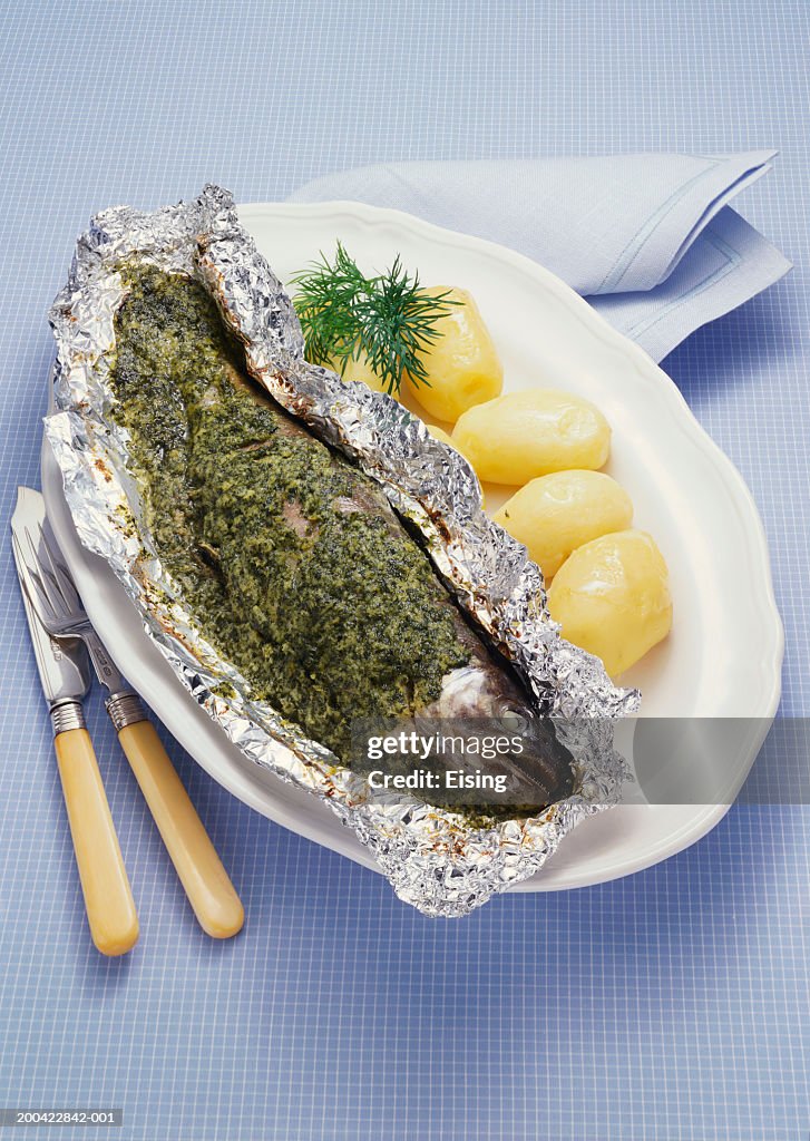 Herb Trout in Aluminum Foil with Potatoes