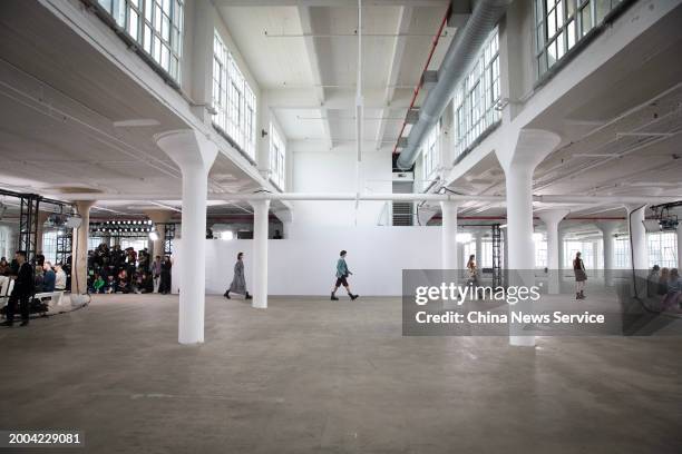 Models walk the runway at the Juzui FW24 collection during New York Fashion Week at the Starrett-Lehigh Building on February 11, 2024 in New York...