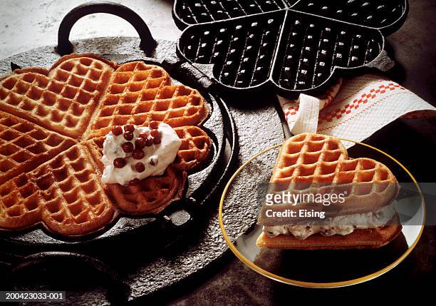 waffles with cranberry cream - cranberry heart stock pictures, royalty-free photos & images