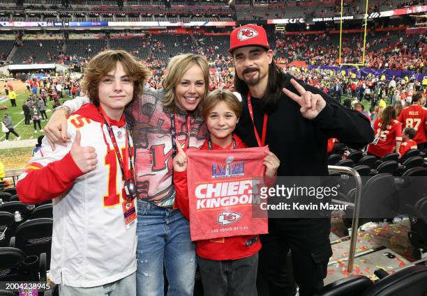 Mason Richardson, Kristin Kay Willits, Maxwell Richardson and Kevin Richardson attend the Super Bowl LVIII Pregame at Allegiant Stadium on February...