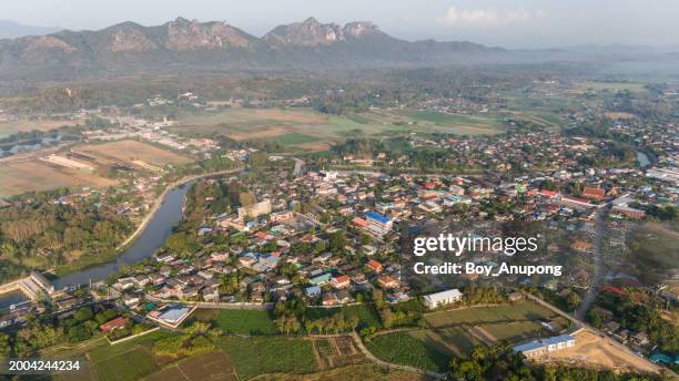 aerial view of chae hom town a small district of lampang province of thailand. - hom stock pictures, royalty-free photos & images