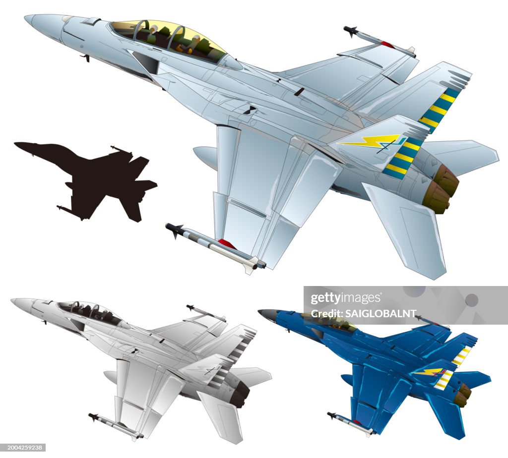 Gray Colored Twin Jet Engine Fighter Plane F18 Image Illustration High ...