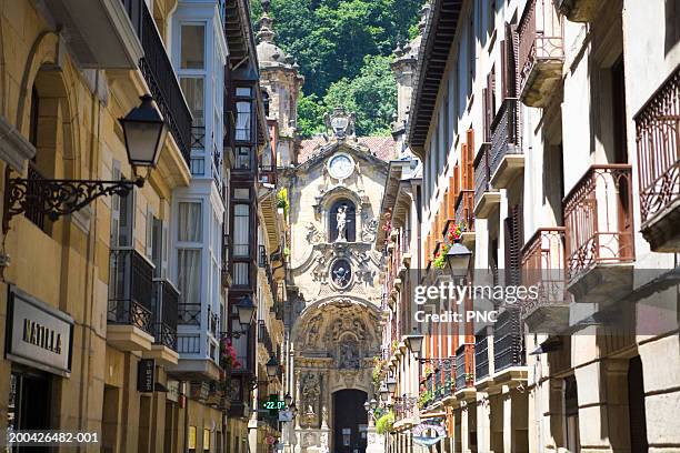 spain, san sebastian, buildings on street - san sebastian spain fotografías e imágenes de stock