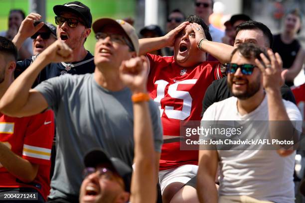 Fans show their support during the Super Bowl Live Site/ VIP Party at Marvel Stadium on February 12, 2024 in Melbourne, Australia.