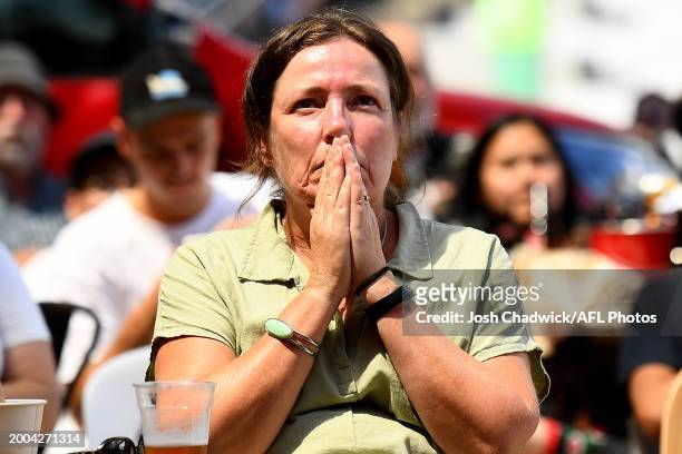 Fan reacts during the Super Bowl Live Site/ VIP Party at Marvel Stadium on February 12, 2024 in Melbourne, Australia.