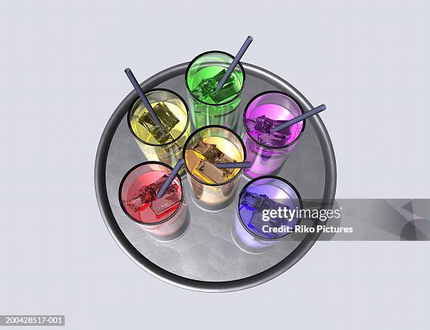 coloured drinks, overhead view - empty tray top view stock illustrations