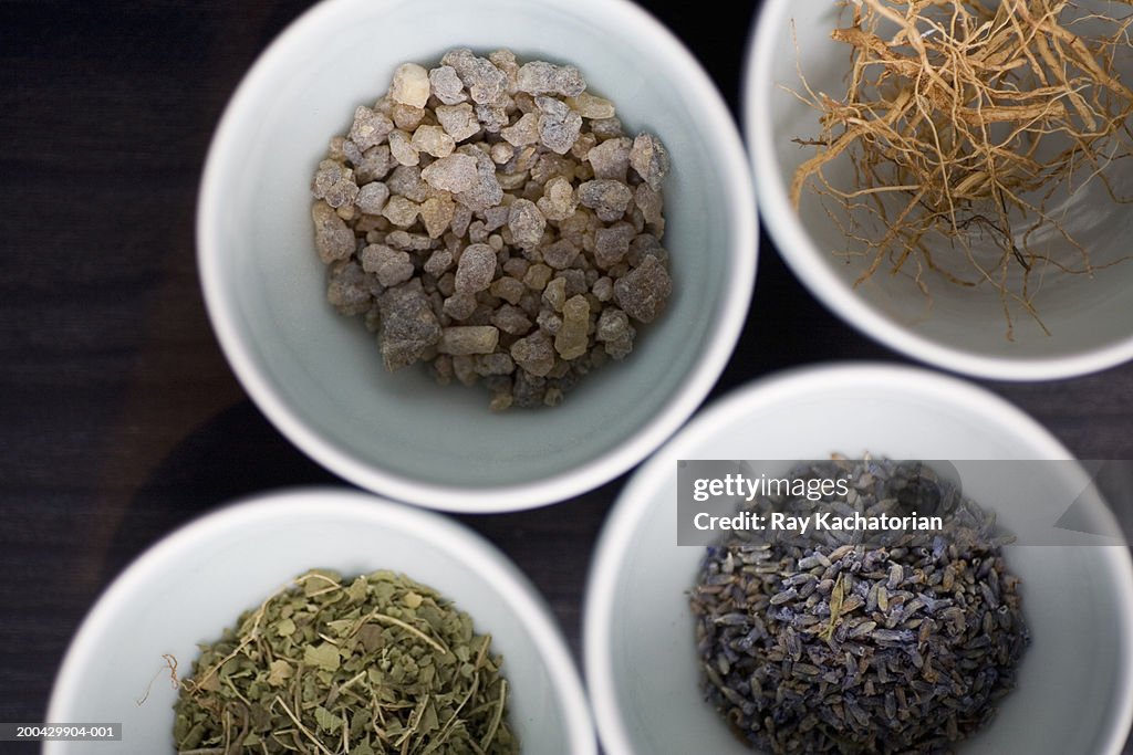 Bowls of herbs and scents