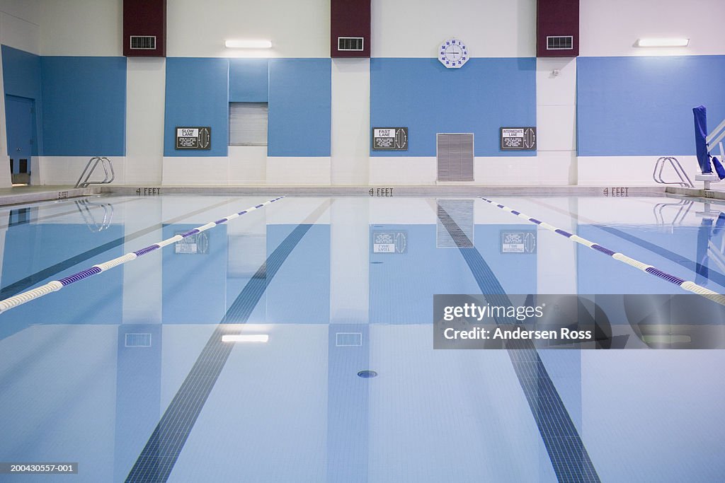 Indoor swimming pool with lane markers