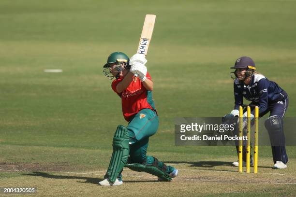 Naomi Stalenberg of Tasmania bats during the WNCL match between Victoria and Tasmania at CitiPower Centre, on February 12 in Melbourne, Australia.