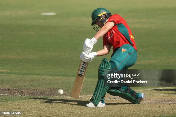 Naomi Stalenberg of Tasmania bats during the WNCL match between Victoria and Tasmania at CitiPower Centre, on February 12 in Melbourne, Australia.