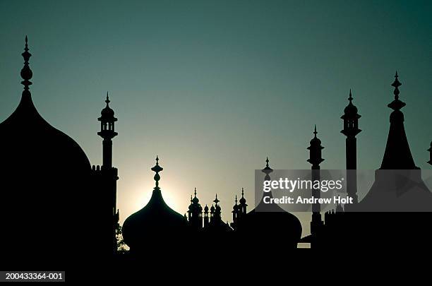 england, sussex, brighton, brighton pavilion domes in silhouette, dusk - royal pavilion stock pictures, royalty-free photos & images