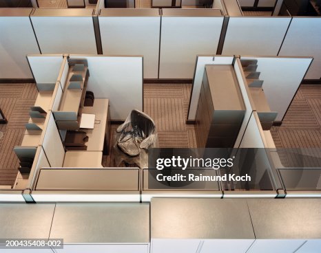 Empty office cubicles, elevated view Empty office cubicles, elevated view