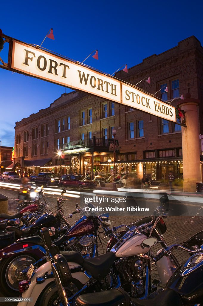 USA, Texas, Fort Worth, Stock Yards area, street scene, dusk